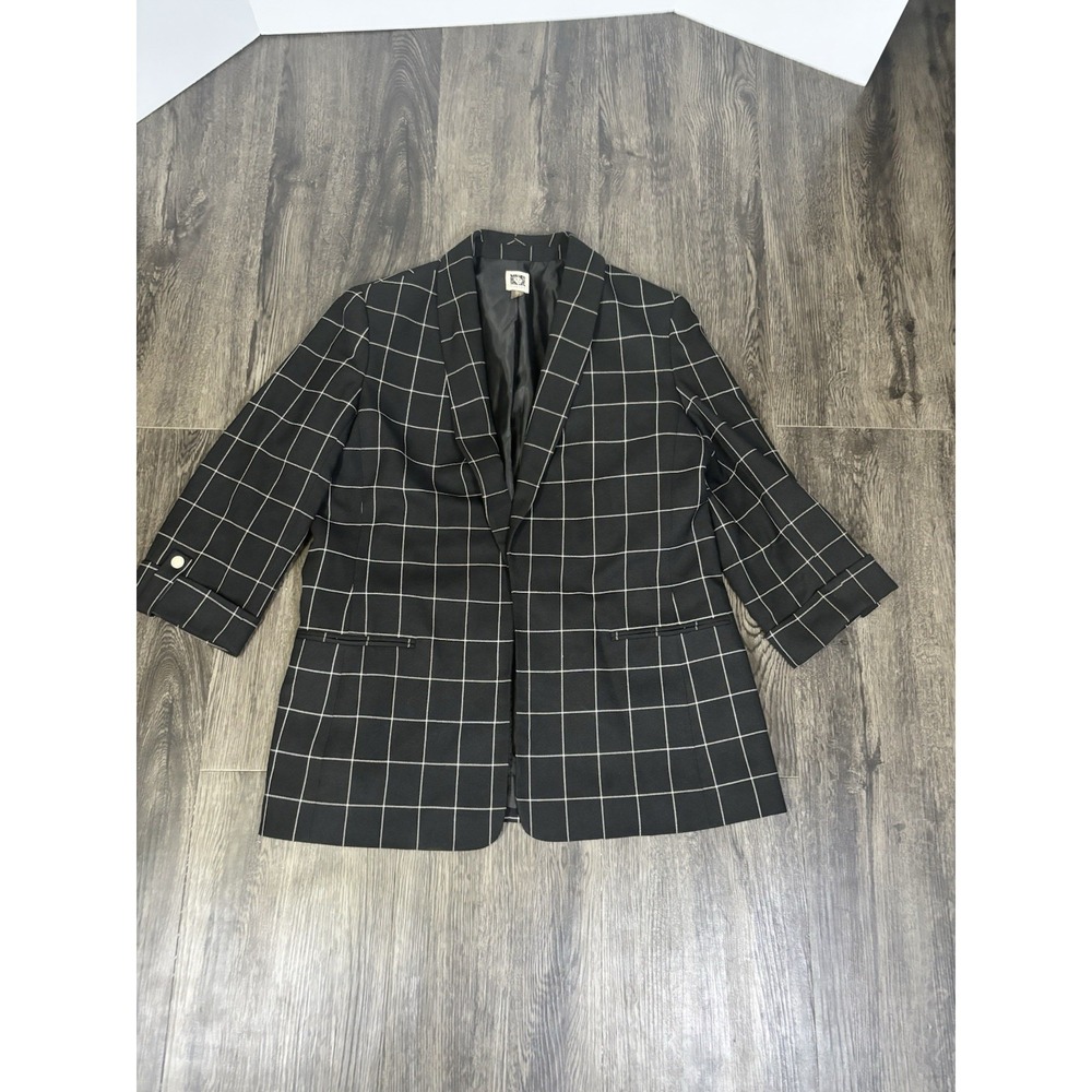 Anne Klein Plaid Mid-Length Blazer Jacket Women's size M
